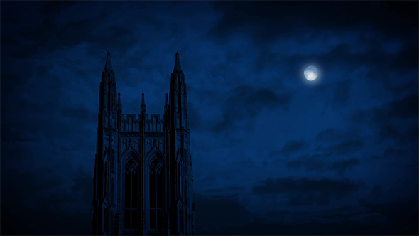 Gothic Church Spire With Moon Above