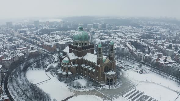 Aerial view of Basilique National du Sacre Coeur a Koekelberg, Belgium.