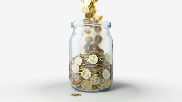 Filling Glass Jar with Coins