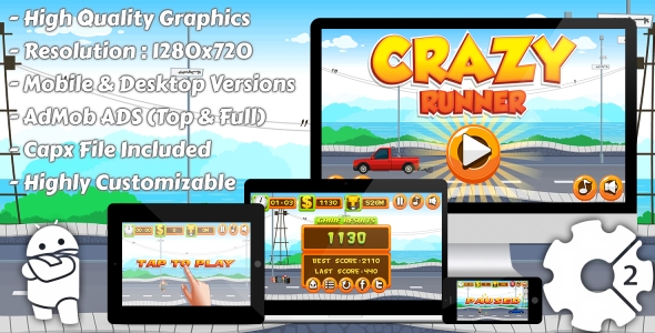 Crazy Runner - gra HTML5, wersja mobilna + AdMob !!! (Construct 3 | Construct 2 | Capx)