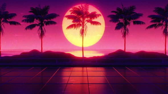 80's Retrowave Sunset Background 4K alt