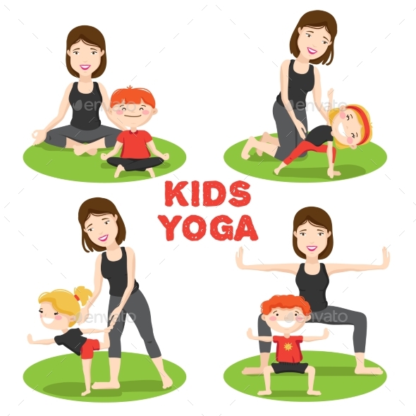 Mother Child Yoga 4 Icons Set