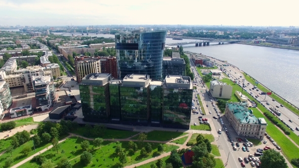 Aerial View Of Business Center near the river