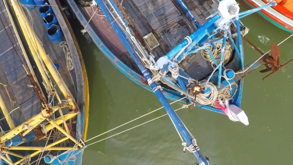 Aerial Video Of Old Fishing Vessels, Thailand