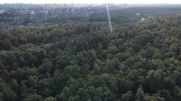 Aerial View of the Border of the Metropolis and the Forest. Kyiv, Ukraine