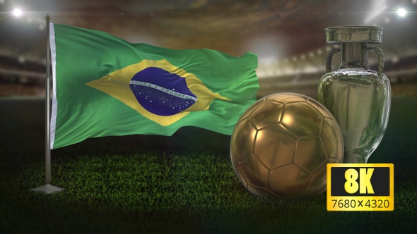 8K Brazil Flag with Football And Cup Background Loop