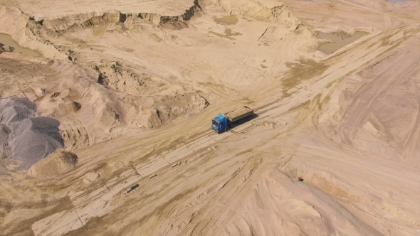 Aerial View of Truck in Sand Quarry