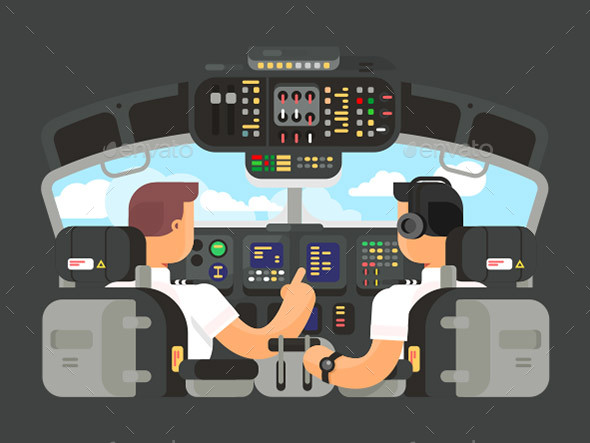 Pilots In Cockpit Flat Design