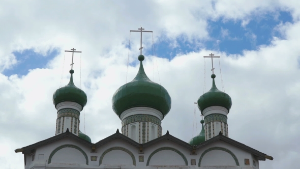 Green Domes With Crosses Of Orthodox Church