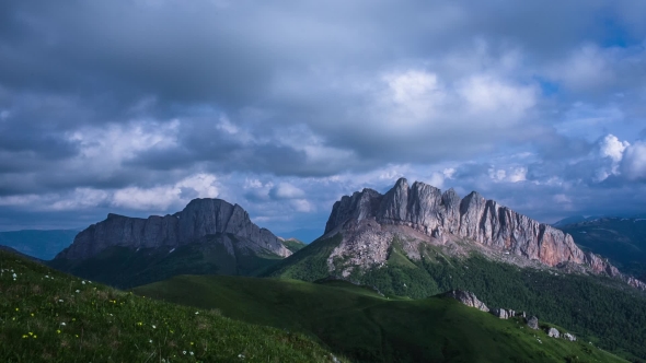 Fields Of Green Grass In The Mountains Of The Caucasus