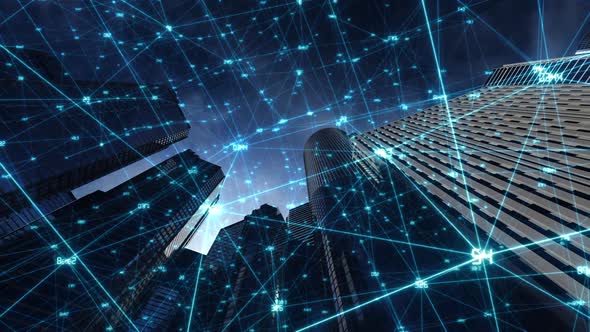 business center among high-rise buildings, alt