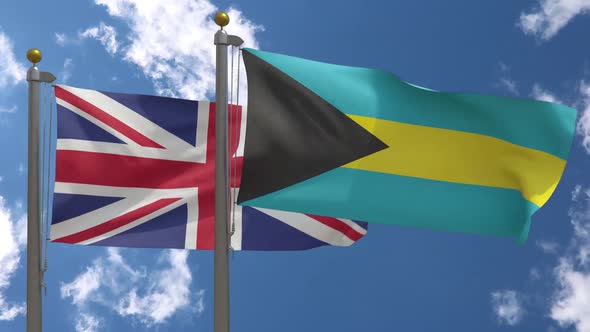 United Kingdom Flag Vs Bahamas Flag On Flagpole