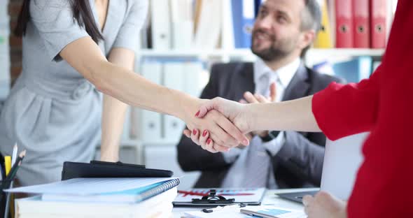 Businesswoman Partners Shaking Hands in Office at Business Meeting  Movie Slow Motion
