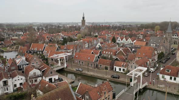 Netherlands Flying Over a Small City in the Netherlands. Typical Dutch Houses. a Flock of Birds