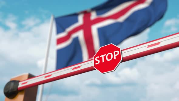 Open Boom Gate on the Icelandic Flag Background
