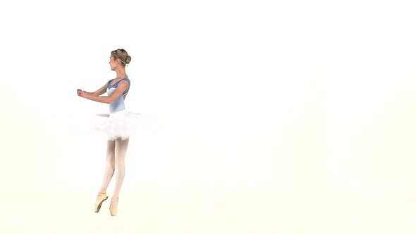 Ballerina in Ballet Pose on White, Slow Motion