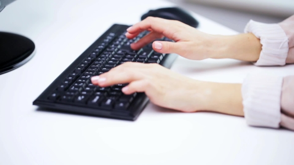 Woman Hands Typing On Computer Keyboard At Office 56