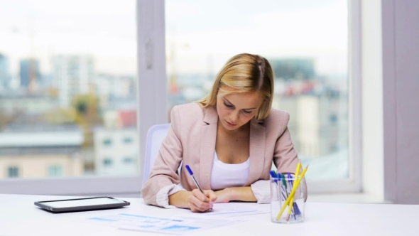 Businesswoman Or Student With Papers Tablet Pc 44