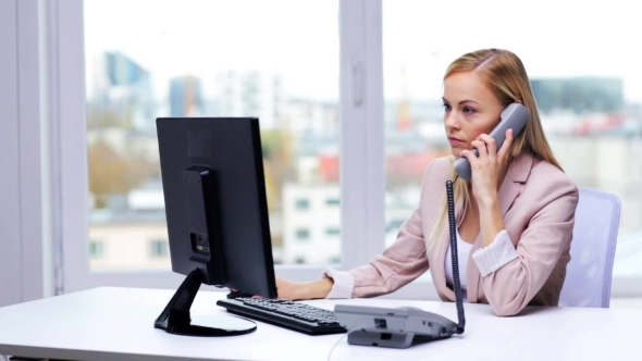 Angry Businesswoman With Computer And Telephone 27