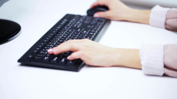 Woman Hands Typing On Computer Keyboard At Office 57