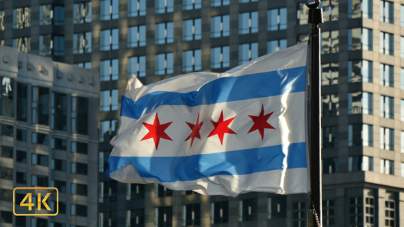 Chicago Flag Waving at Sunset 4K