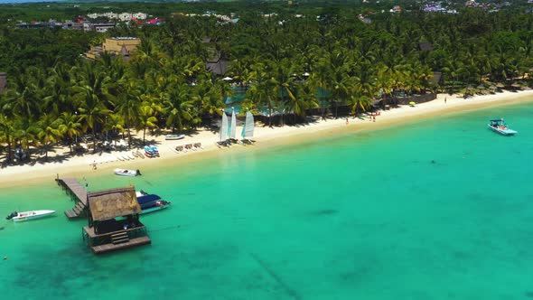 Mauritius, Trou aux Biches. Flight above the sea the beautiful Mauritian beach and Trou aux Biches r