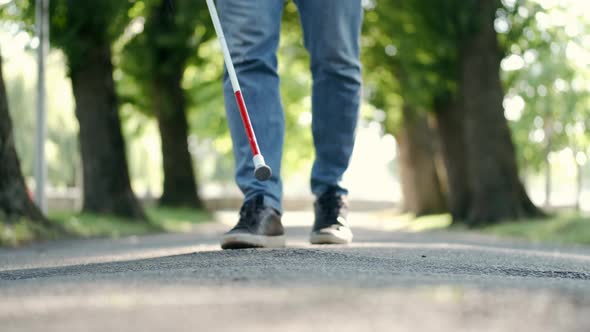 Young Blind Man Walking in the Park