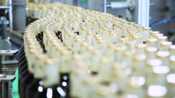 Glass Bottles Sealed With Corks On The Line