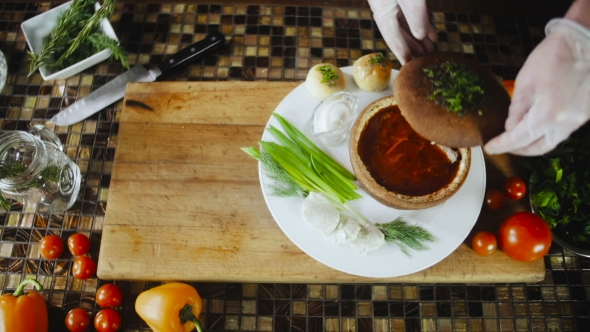 Soup Served In Brad Bowl