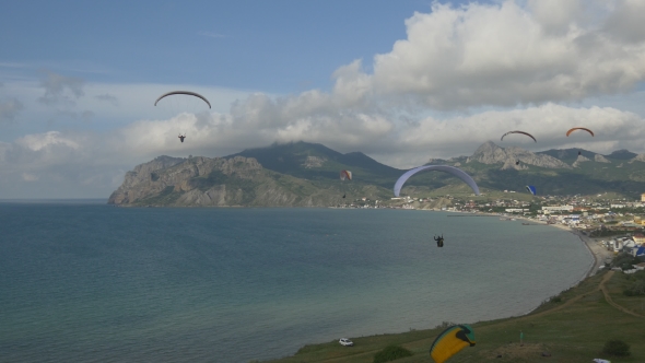 Paragliders Fly In The Breeze