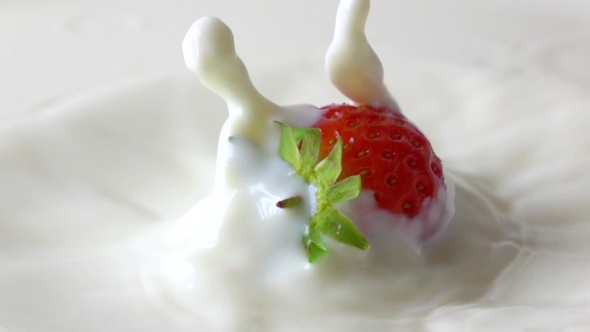Strawberry Splashing Into Cream