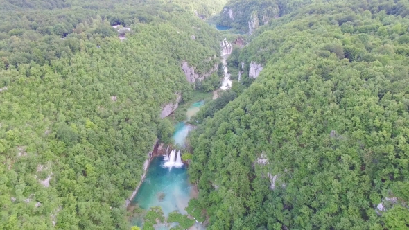 Aerial View Of Waterfalls And Lakes In Plitvice National Park