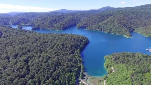 Aerial View Of Waterfalls And Lakes In Plitvice National Park.