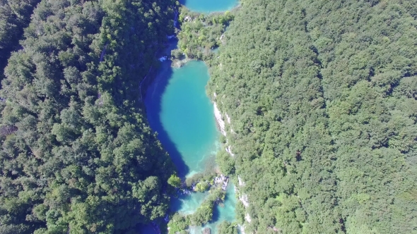 Aerial View Of Waterfalls And Lakes In Plitvice National Park.