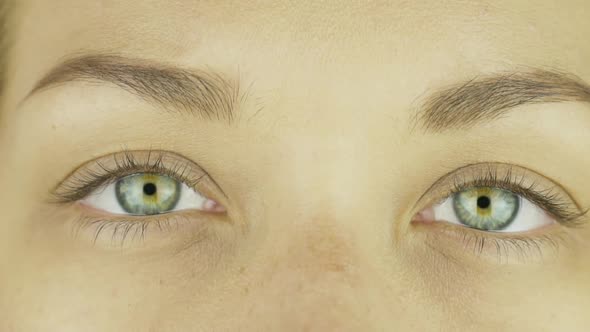 Beautiful Green Eyes of a Young Caucasian Girl Without Makeup Smiling