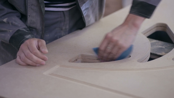 Professional Carpenter Polish Wooden Board Surface. .