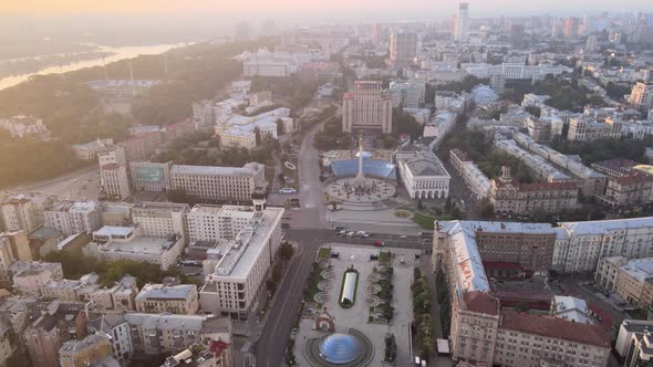 Kyiv Kiev Ukraine at Dawn in the Morning. Aerial View