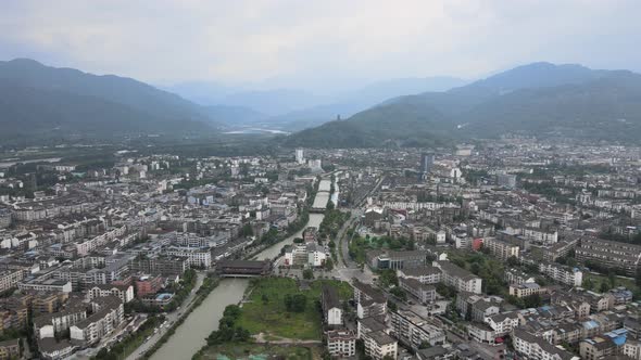 Aerial View of Dujiangyan City, Sichuan China