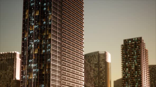 Sunset Aerial Shot of Skyscrapers of Business Centre