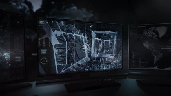 Modern High tech surveillance Camera detects the Position of the Rival Airbase alt