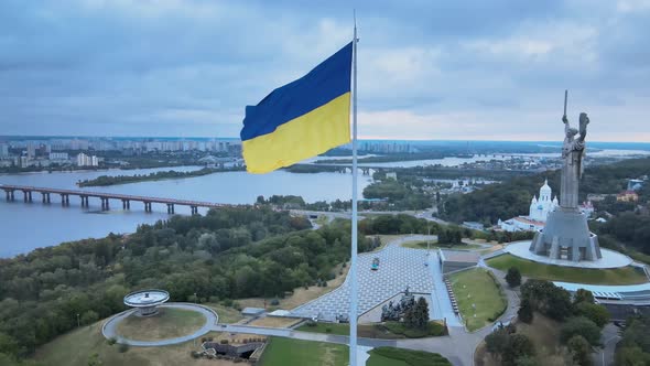 Kyiv - National Flag of Ukraine By Day. Aerial View. Kiev