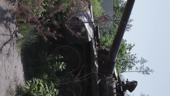 Vertical Video of a Burnt Military Equipment During the War in Ukraine