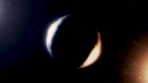 Beautiful space landscape with celestial bodies, seamless loop