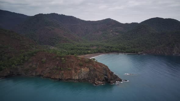 Drone view on the natural park among tracking path:"likya yolu" in South Turkey