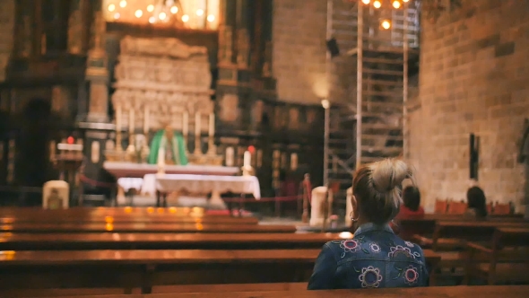 Woman On The Bench In Cathedral alt