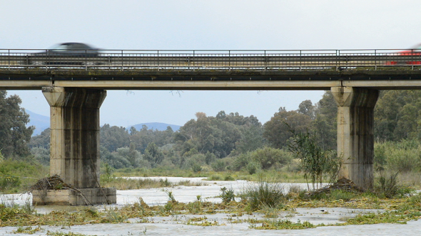 Bridge over a River with Traffic