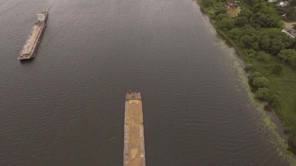 Aerial view:Barge On The River. alt