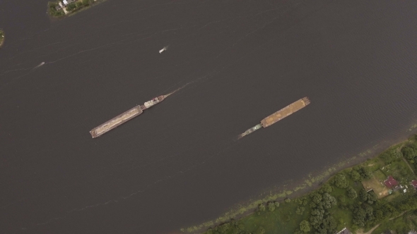 Aerial view:Barge On The River.