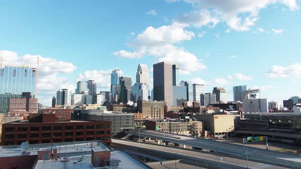 Twin Cities Minneapolis Minnesota Blue Skies 4K Drone Footage of the City Skyline