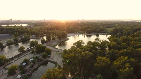 Aerial View Of The Evening City Park